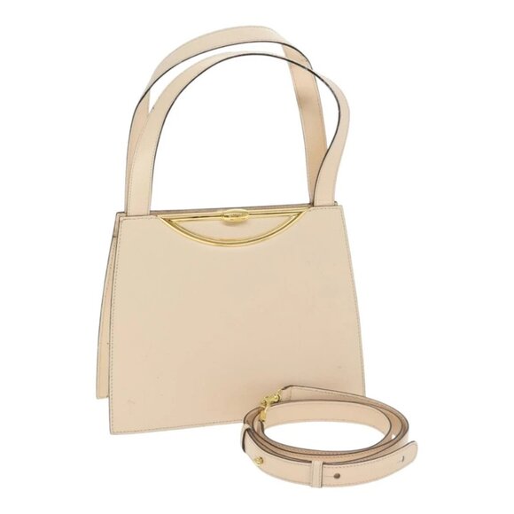 CELINE Hand Bag Leather 2way Cream Gold Auth 91296 - Picture 1 of 16
